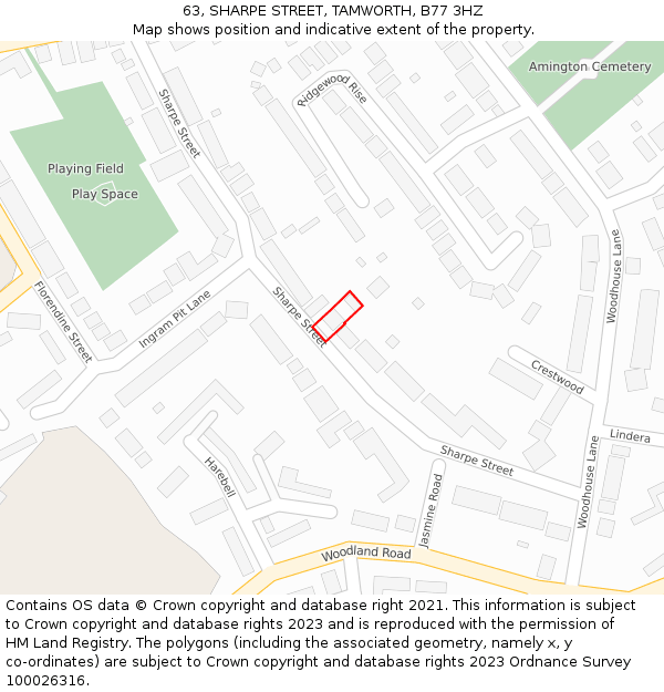63, SHARPE STREET, TAMWORTH, B77 3HZ: Location map and indicative extent of plot