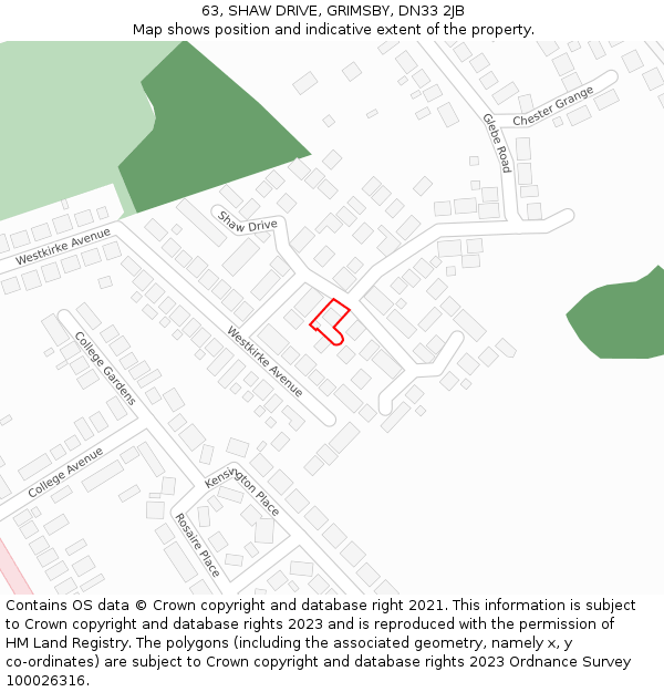 63, SHAW DRIVE, GRIMSBY, DN33 2JB: Location map and indicative extent of plot