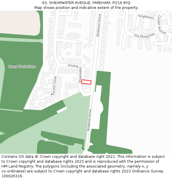 63, SHEARWATER AVENUE, FAREHAM, PO16 8YQ: Location map and indicative extent of plot