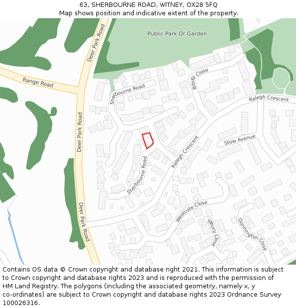 63, SHERBOURNE ROAD, WITNEY, OX28 5FQ: Location map and indicative extent of plot