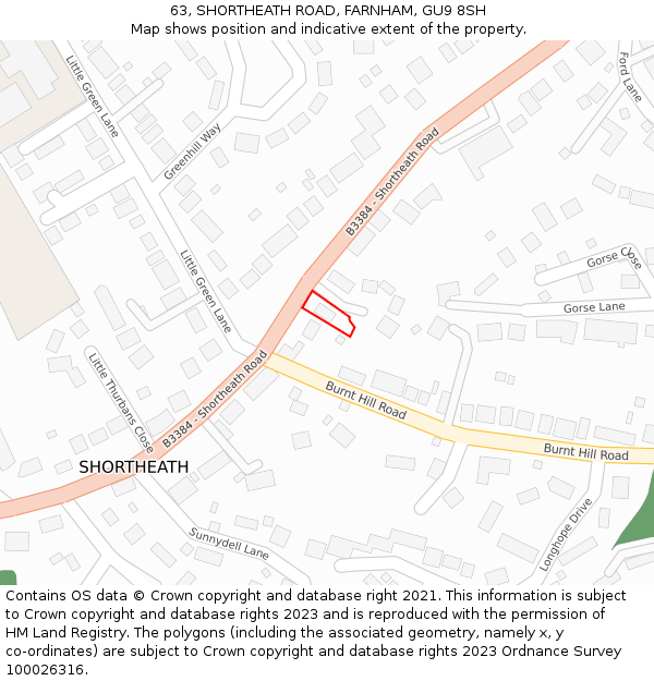 63, SHORTHEATH ROAD, FARNHAM, GU9 8SH: Location map and indicative extent of plot