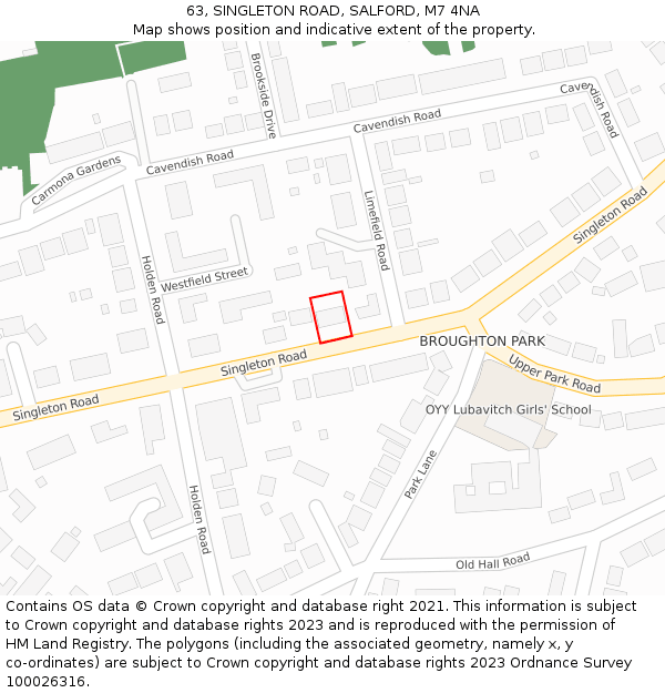 63, SINGLETON ROAD, SALFORD, M7 4NA: Location map and indicative extent of plot