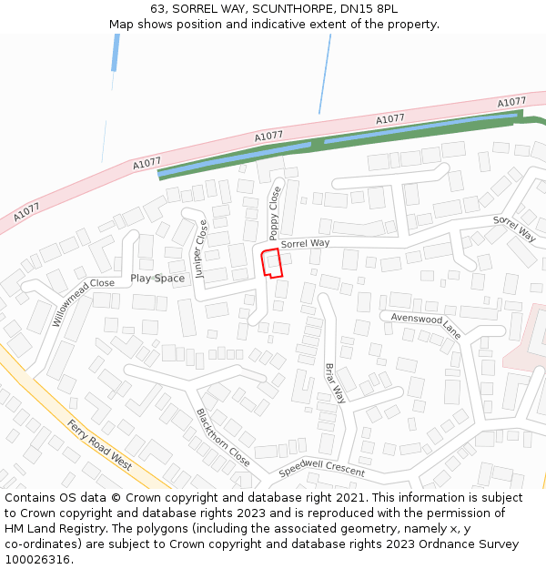 63, SORREL WAY, SCUNTHORPE, DN15 8PL: Location map and indicative extent of plot