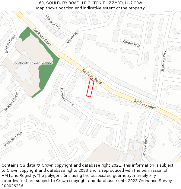 63, SOULBURY ROAD, LEIGHTON BUZZARD, LU7 2RW: Location map and indicative extent of plot