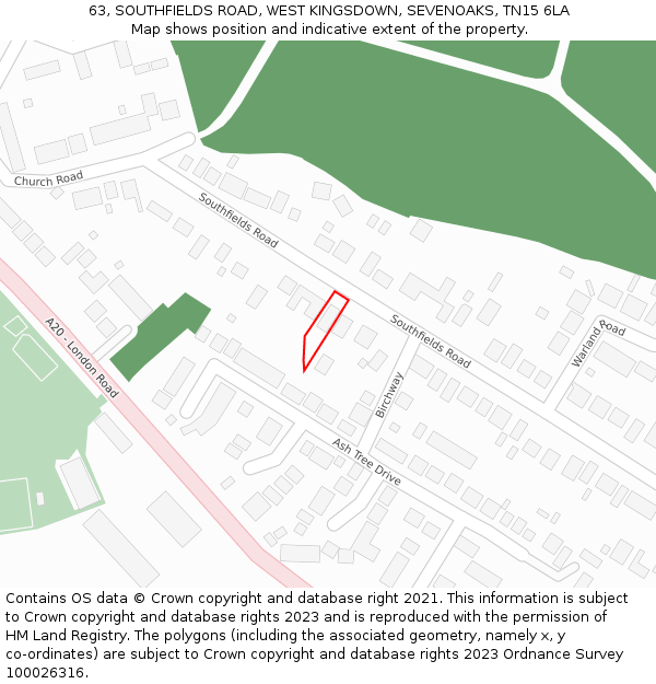 63, SOUTHFIELDS ROAD, WEST KINGSDOWN, SEVENOAKS, TN15 6LA: Location map and indicative extent of plot