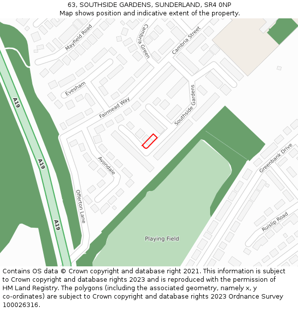 63, SOUTHSIDE GARDENS, SUNDERLAND, SR4 0NP: Location map and indicative extent of plot