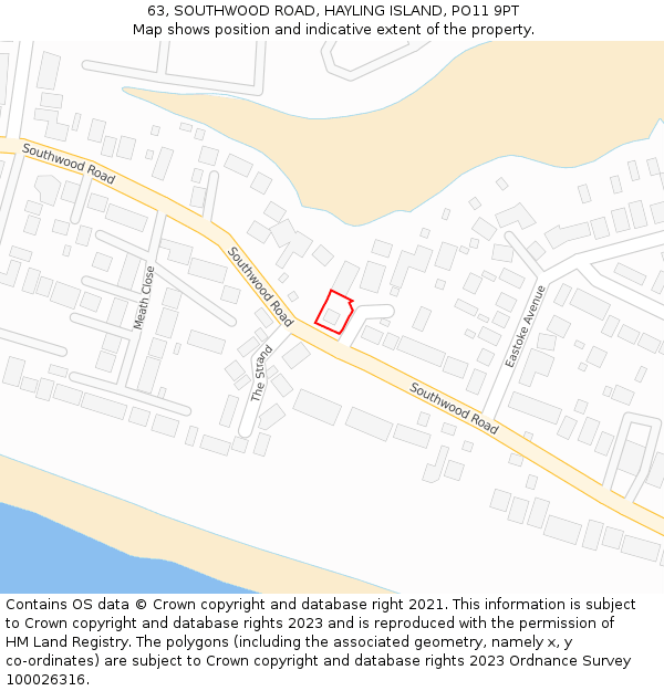 63, SOUTHWOOD ROAD, HAYLING ISLAND, PO11 9PT: Location map and indicative extent of plot