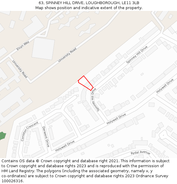 63, SPINNEY HILL DRIVE, LOUGHBOROUGH, LE11 3LB: Location map and indicative extent of plot
