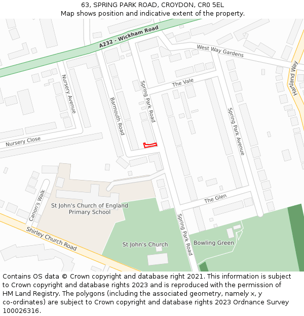 63, SPRING PARK ROAD, CROYDON, CR0 5EL: Location map and indicative extent of plot