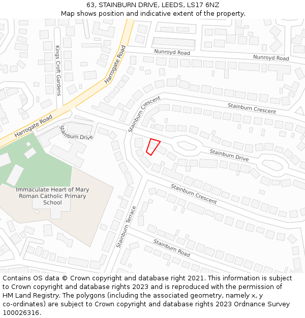 63, STAINBURN DRIVE, LEEDS, LS17 6NZ: Location map and indicative extent of plot