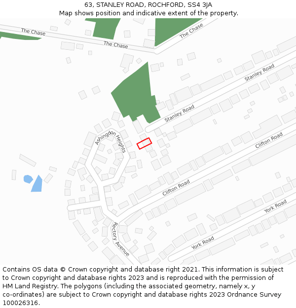 63, STANLEY ROAD, ROCHFORD, SS4 3JA: Location map and indicative extent of plot