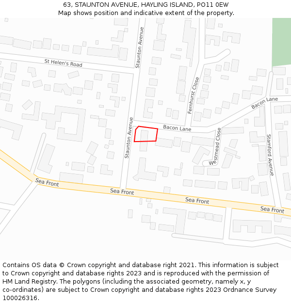 63, STAUNTON AVENUE, HAYLING ISLAND, PO11 0EW: Location map and indicative extent of plot