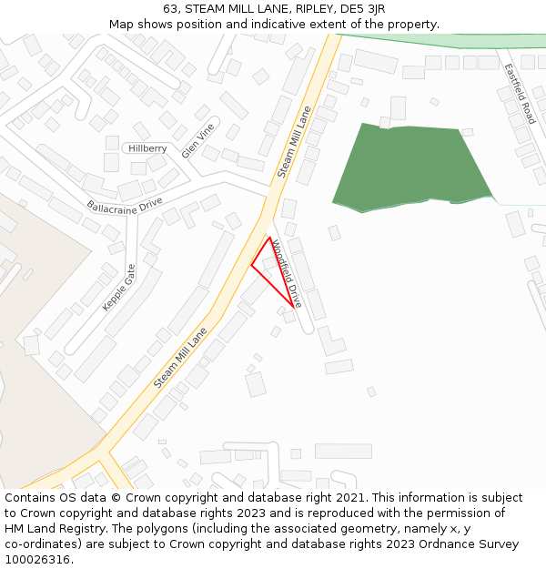 63, STEAM MILL LANE, RIPLEY, DE5 3JR: Location map and indicative extent of plot