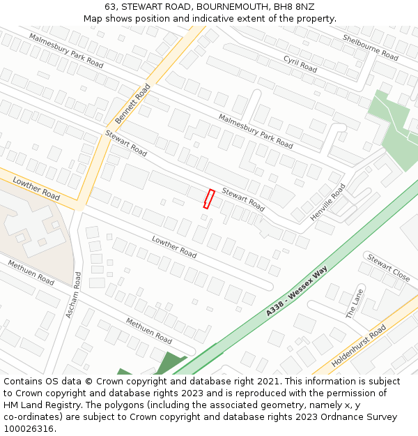 63, STEWART ROAD, BOURNEMOUTH, BH8 8NZ: Location map and indicative extent of plot