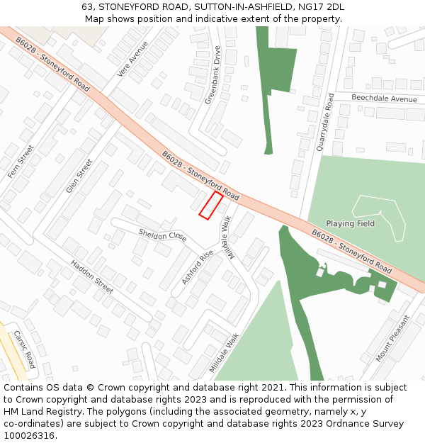 63, STONEYFORD ROAD, SUTTON-IN-ASHFIELD, NG17 2DL: Location map and indicative extent of plot