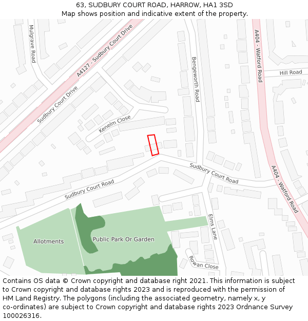 63, SUDBURY COURT ROAD, HARROW, HA1 3SD: Location map and indicative extent of plot