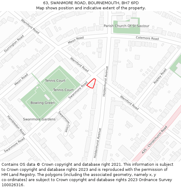 63, SWANMORE ROAD, BOURNEMOUTH, BH7 6PD: Location map and indicative extent of plot