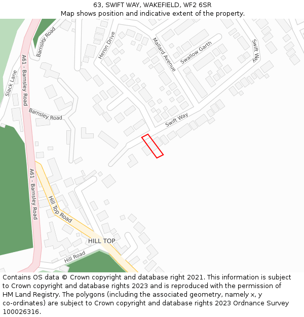 63, SWIFT WAY, WAKEFIELD, WF2 6SR: Location map and indicative extent of plot