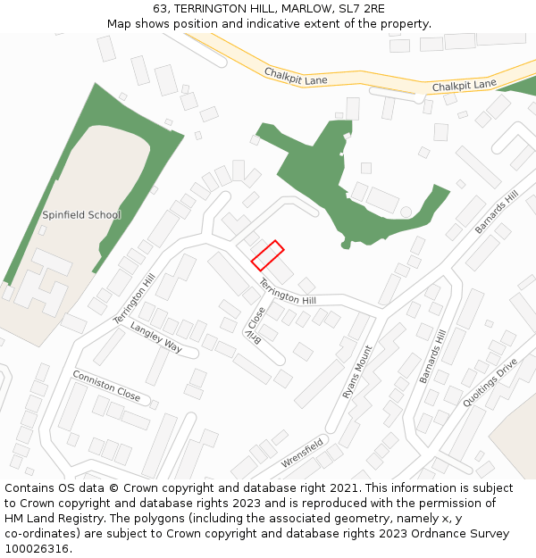 63, TERRINGTON HILL, MARLOW, SL7 2RE: Location map and indicative extent of plot