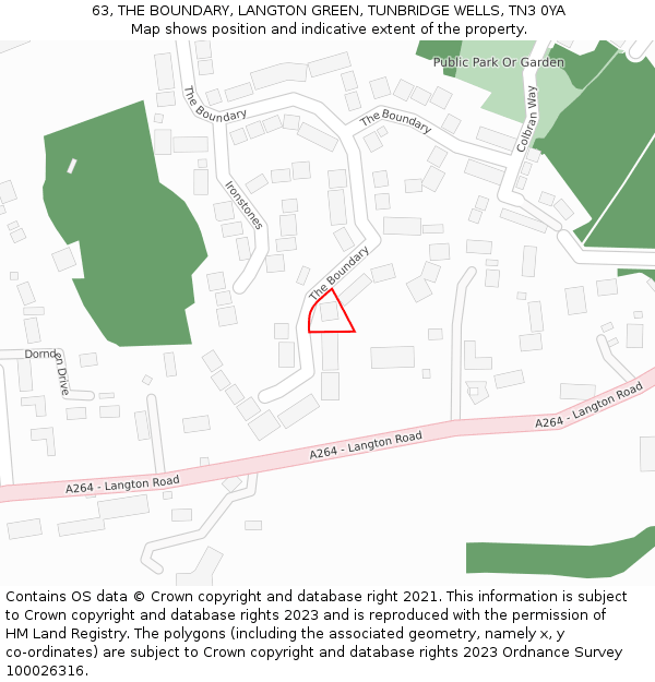 63, THE BOUNDARY, LANGTON GREEN, TUNBRIDGE WELLS, TN3 0YA: Location map and indicative extent of plot