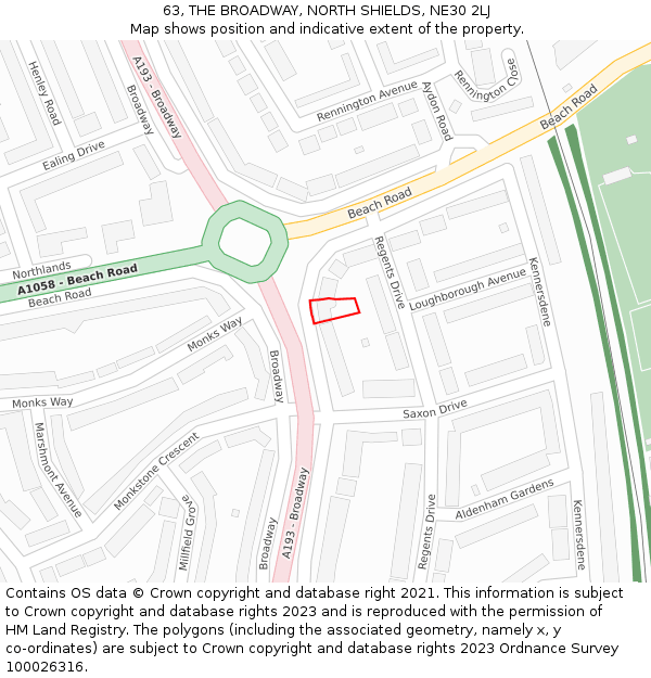 63, THE BROADWAY, NORTH SHIELDS, NE30 2LJ: Location map and indicative extent of plot