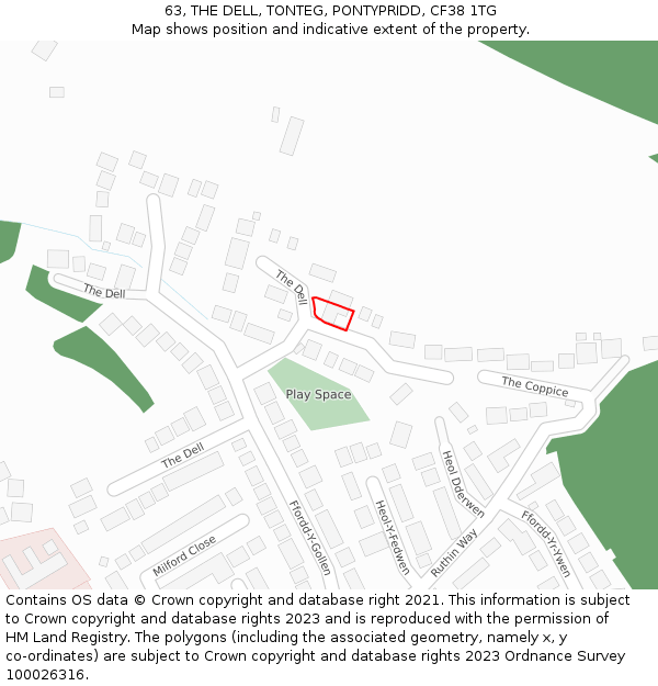 63, THE DELL, TONTEG, PONTYPRIDD, CF38 1TG: Location map and indicative extent of plot