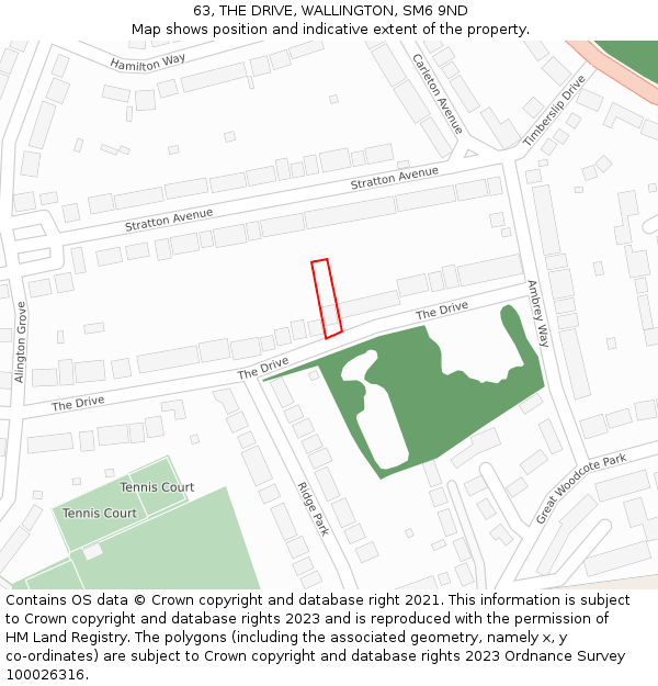 63, THE DRIVE, WALLINGTON, SM6 9ND: Location map and indicative extent of plot