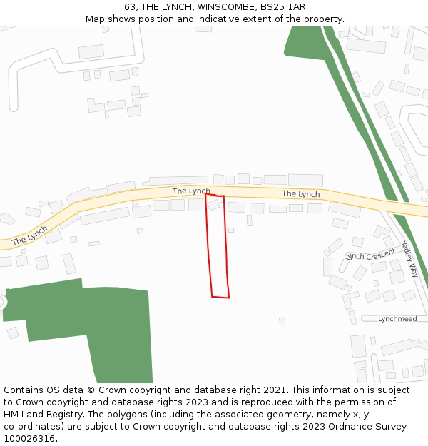 63, THE LYNCH, WINSCOMBE, BS25 1AR: Location map and indicative extent of plot