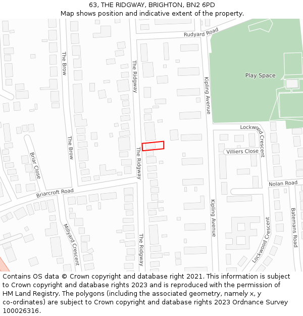 63, THE RIDGWAY, BRIGHTON, BN2 6PD: Location map and indicative extent of plot