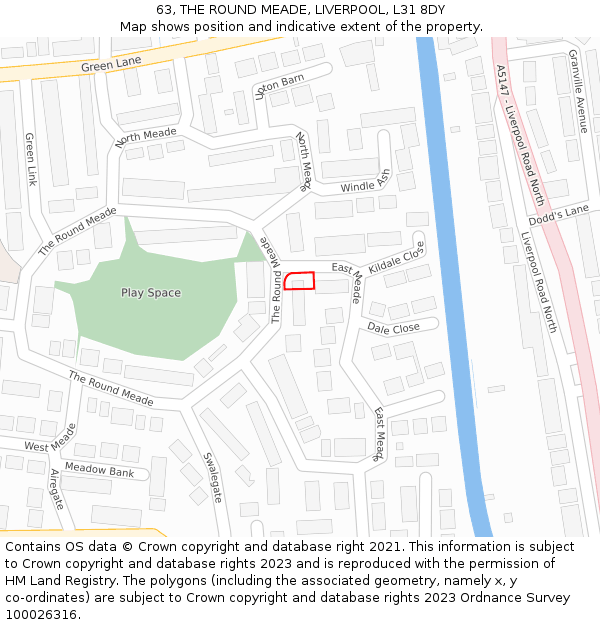 63, THE ROUND MEADE, LIVERPOOL, L31 8DY: Location map and indicative extent of plot