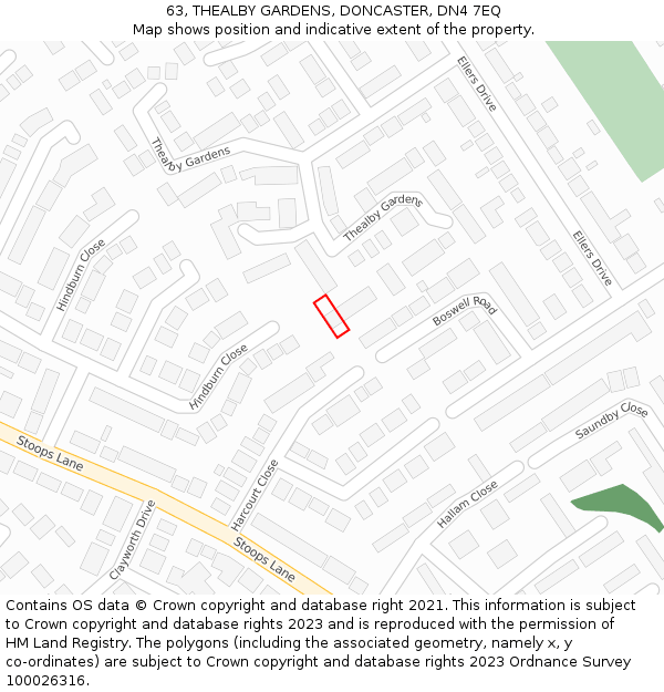 63, THEALBY GARDENS, DONCASTER, DN4 7EQ: Location map and indicative extent of plot