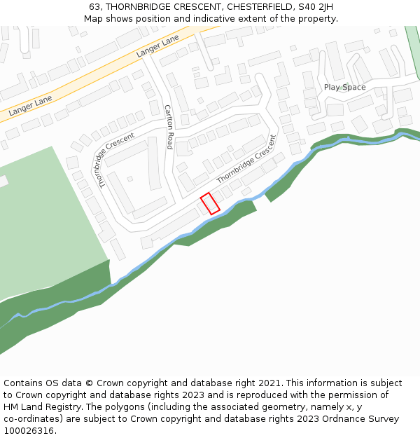 63, THORNBRIDGE CRESCENT, CHESTERFIELD, S40 2JH: Location map and indicative extent of plot