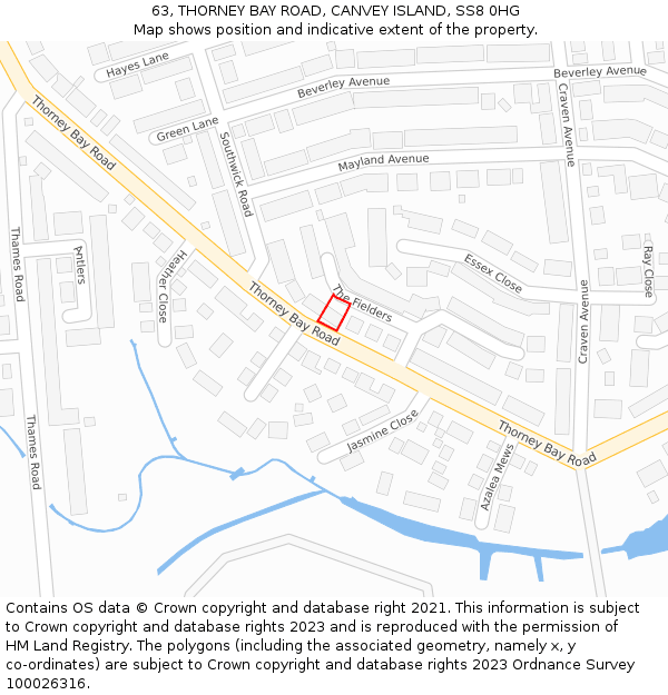 63, THORNEY BAY ROAD, CANVEY ISLAND, SS8 0HG: Location map and indicative extent of plot