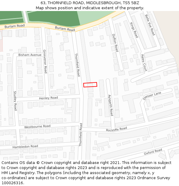 63, THORNFIELD ROAD, MIDDLESBROUGH, TS5 5BZ: Location map and indicative extent of plot
