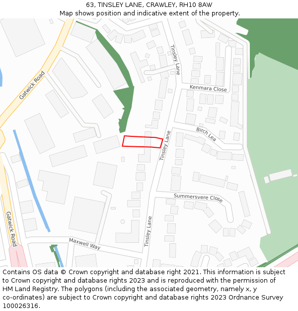 63, TINSLEY LANE, CRAWLEY, RH10 8AW: Location map and indicative extent of plot