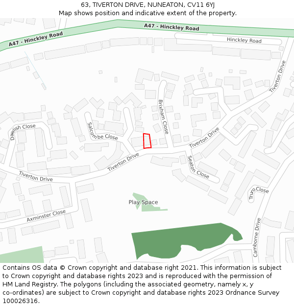 63, TIVERTON DRIVE, NUNEATON, CV11 6YJ: Location map and indicative extent of plot