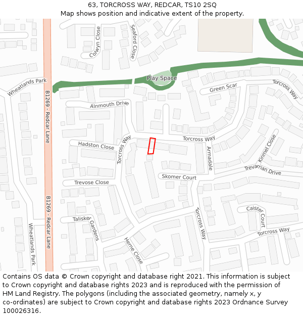 63, TORCROSS WAY, REDCAR, TS10 2SQ: Location map and indicative extent of plot