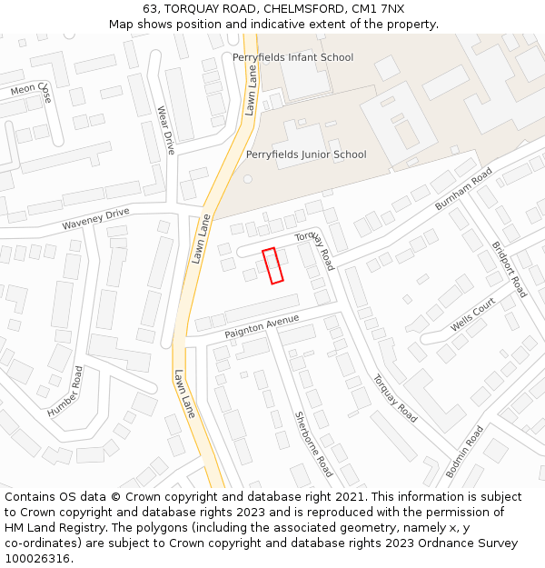 63, TORQUAY ROAD, CHELMSFORD, CM1 7NX: Location map and indicative extent of plot