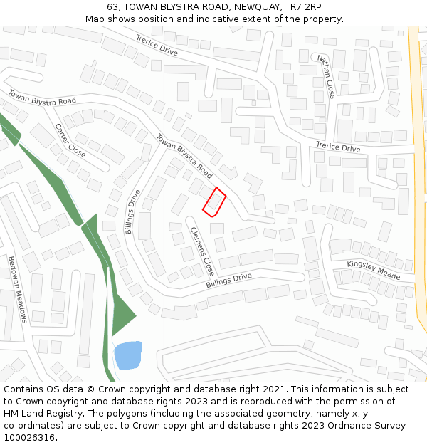 63, TOWAN BLYSTRA ROAD, NEWQUAY, TR7 2RP: Location map and indicative extent of plot