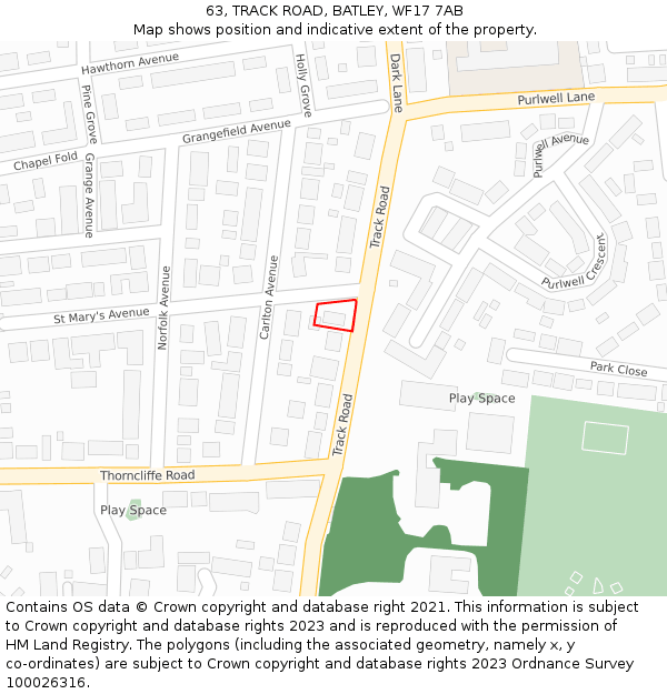 63, TRACK ROAD, BATLEY, WF17 7AB: Location map and indicative extent of plot