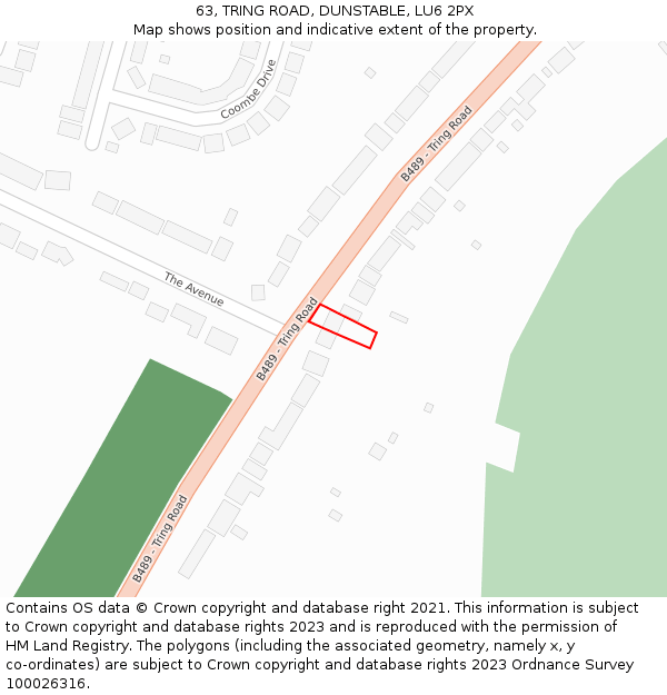 63, TRING ROAD, DUNSTABLE, LU6 2PX: Location map and indicative extent of plot