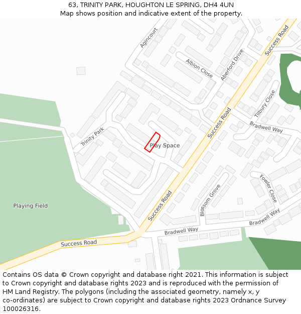 63, TRINITY PARK, HOUGHTON LE SPRING, DH4 4UN: Location map and indicative extent of plot