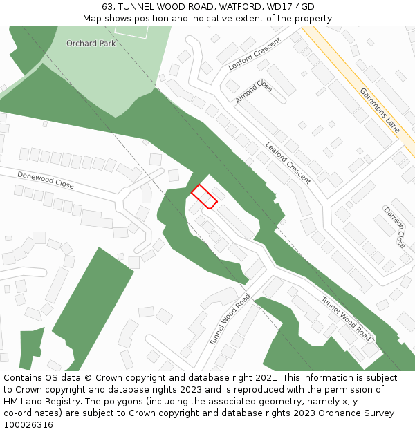 63, TUNNEL WOOD ROAD, WATFORD, WD17 4GD: Location map and indicative extent of plot