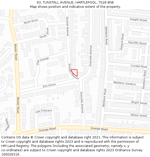 63, TUNSTALL AVENUE, HARTLEPOOL, TS26 8NE: Location map and indicative extent of plot