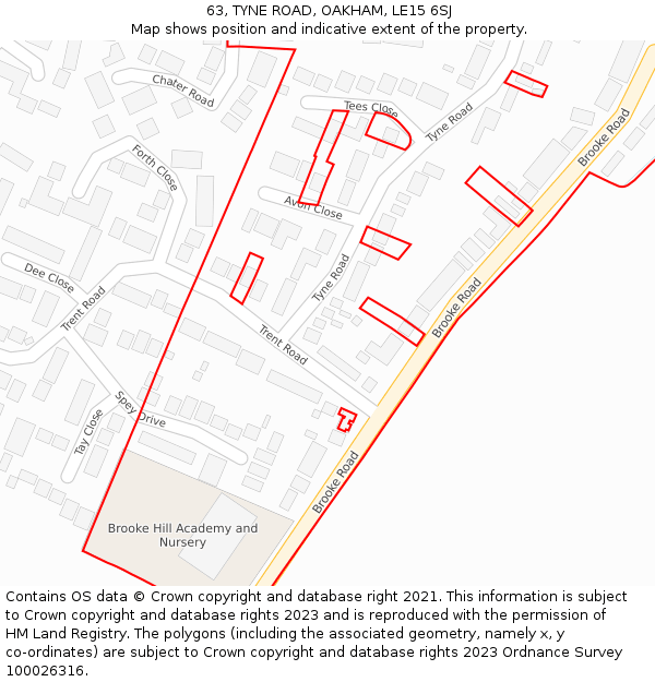 63, TYNE ROAD, OAKHAM, LE15 6SJ: Location map and indicative extent of plot