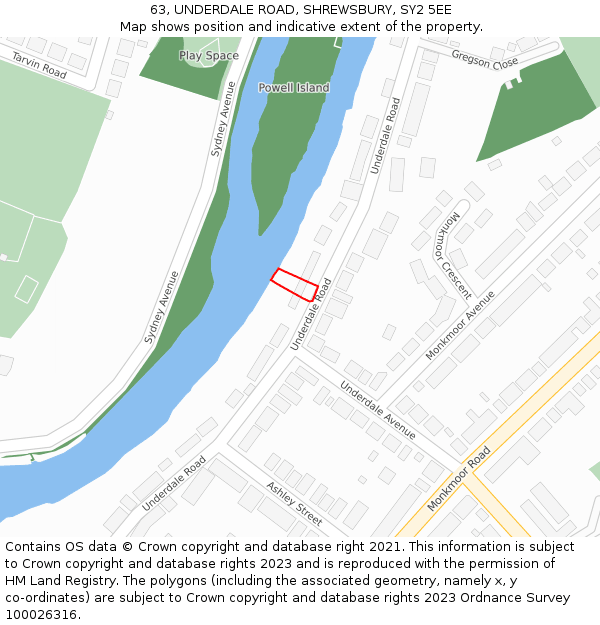 63, UNDERDALE ROAD, SHREWSBURY, SY2 5EE: Location map and indicative extent of plot