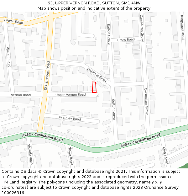 63, UPPER VERNON ROAD, SUTTON, SM1 4NW: Location map and indicative extent of plot