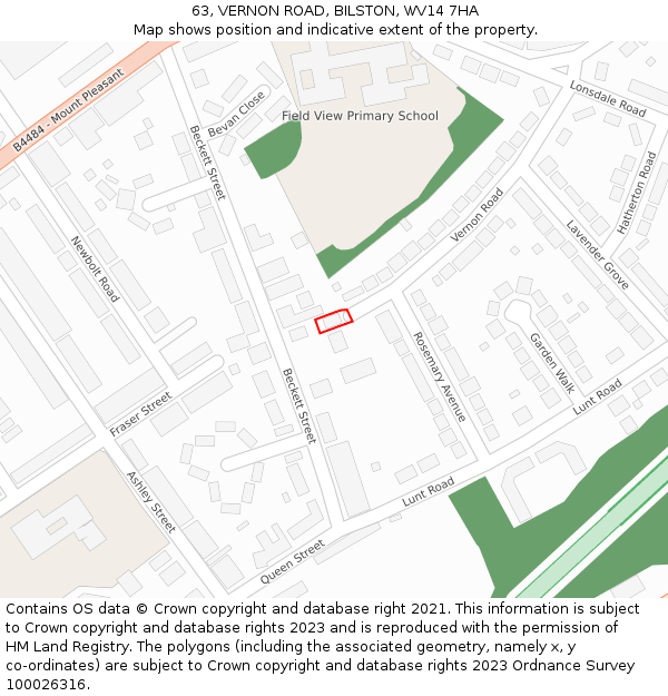 63, VERNON ROAD, BILSTON, WV14 7HA: Location map and indicative extent of plot