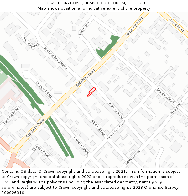 63, VICTORIA ROAD, BLANDFORD FORUM, DT11 7JR: Location map and indicative extent of plot