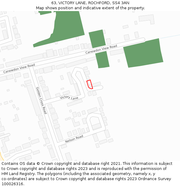 63, VICTORY LANE, ROCHFORD, SS4 3AN: Location map and indicative extent of plot